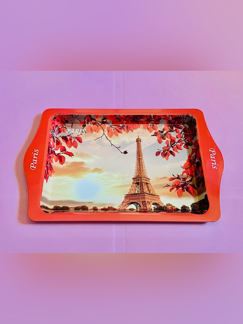 NEW Paris Eiffel Tower Decorative Tray in Red Orange